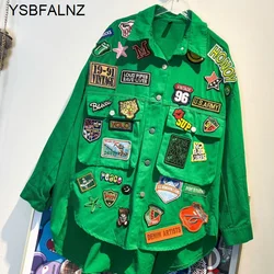 Patches Patchwork Irregular Jacket Spring Autumn Long Sleeve Denim Coat BF Design Loose Jeans Cardigan Letter Labeling