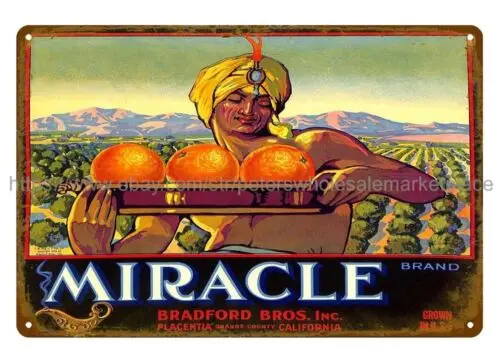 Fruit Crate Label Miracle Orange Citrus Orchard Oil Lamp metal tin sign