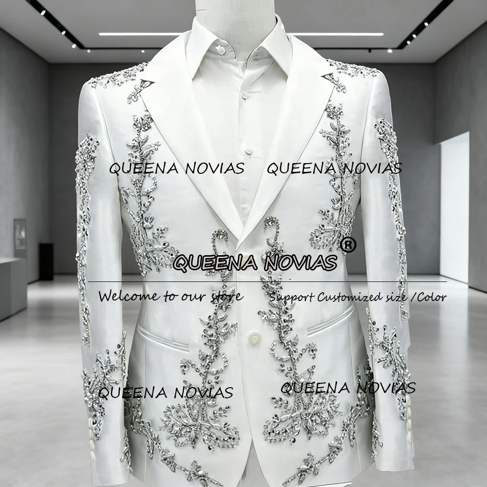 

Metallic Jewelry Stones Wedding Suits For Men 2 Pieces Sets Groom Reception Blazers Outfits Customized Man Banquet Tuxedos 2026