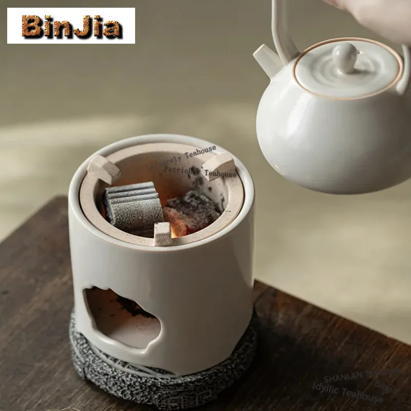 Soda Glazed Lifting Handle Pot Tea Warmer Holder Candle Heater Stove Kettle Stand Baked Milk Jar Carbon Furnace Tableware Craft