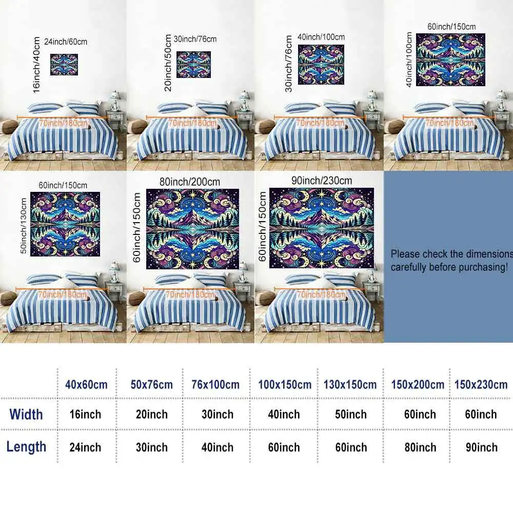 Bohemian Cosmic Galaxy Mountain Landscape Tapestry Wall Hanging Psychedelic Boho Decor Art Print for Bedroom Living Room Home De