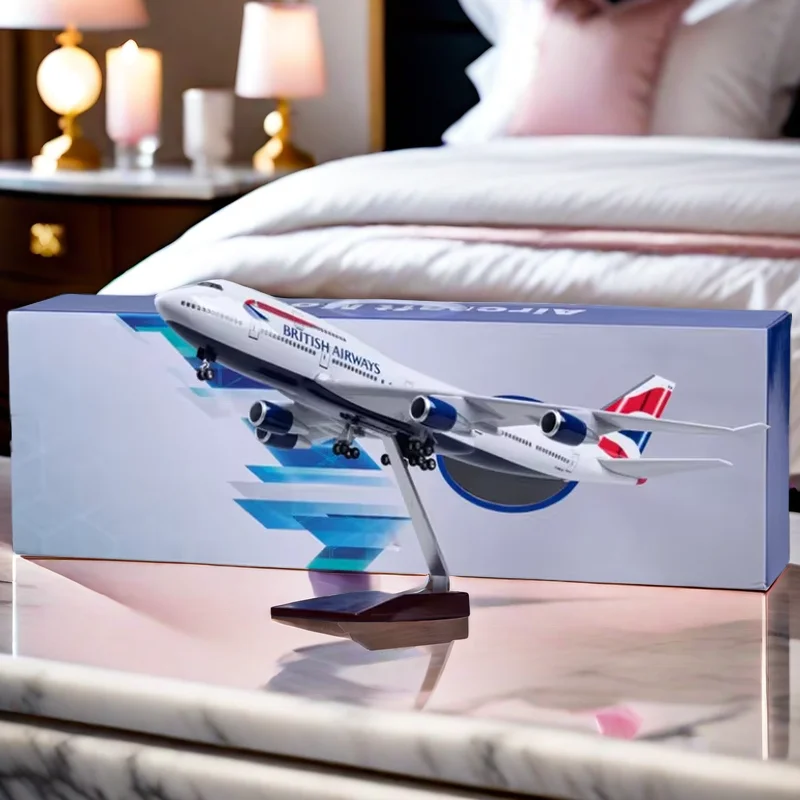 

New 47cm 1/150 Scale B747 British Airways Aircraft Airplane Model Toys with Light and Wheel Diecast Resin Alloy Plane Home Decor