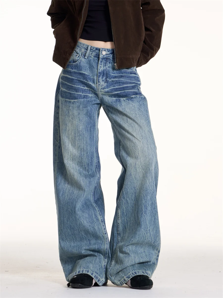 

Американские ретро-джинсы с низкой талией и широкими штанинами, женские свободные прямые длинные брюки, новинка весны 2026, модные женские джинсы