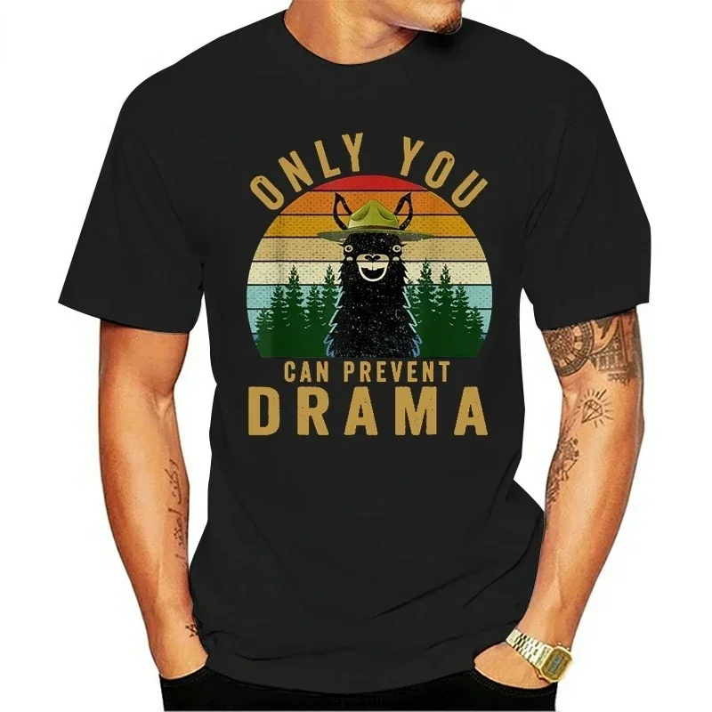 Only You Can Prevent Drama Llama Camping Vintage Funny Graphic Design Unisex Fashion Casual Camisetas lnformal manga streetweat