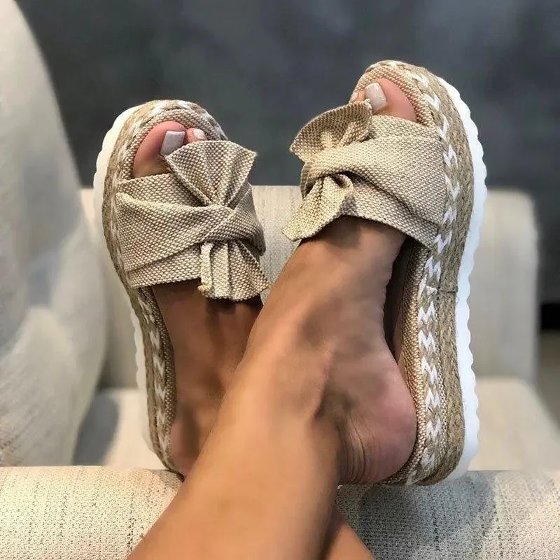 Sandalias de plataforma con lazo para Mujer, zapatillas de tacón, cuñas, zapatos de playa elegantes, Verano slippers women