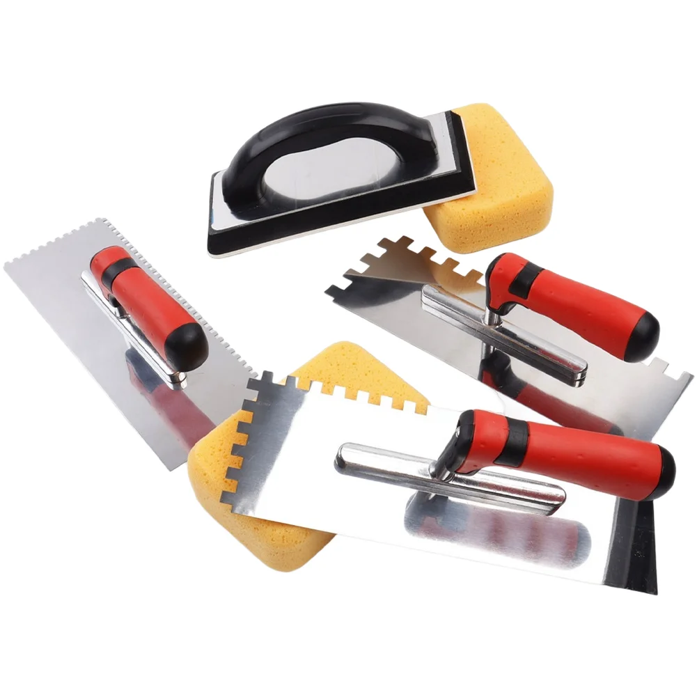 For Masonry Work Red Square Groove Spatula Stainless Steel Spatula Set Hand Tool Set Rust Resistant Construction