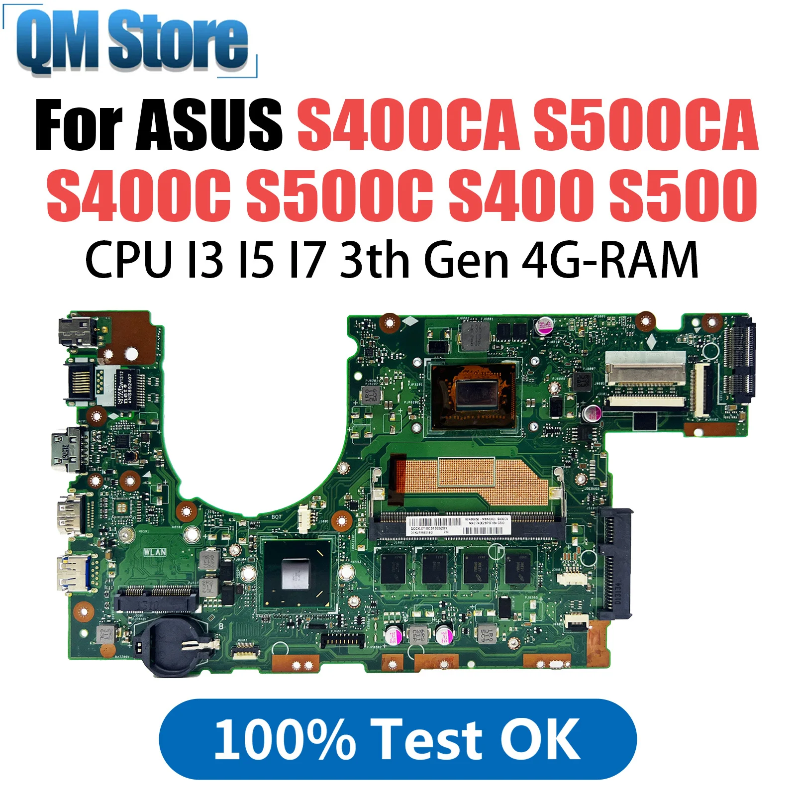 

S400CA Mainboard For ASUS S500CA S400C S500C S400 S500 Laptop Motherboard With CPU I3 I5 I7 3th Gen 4GB RAM Fully Tested