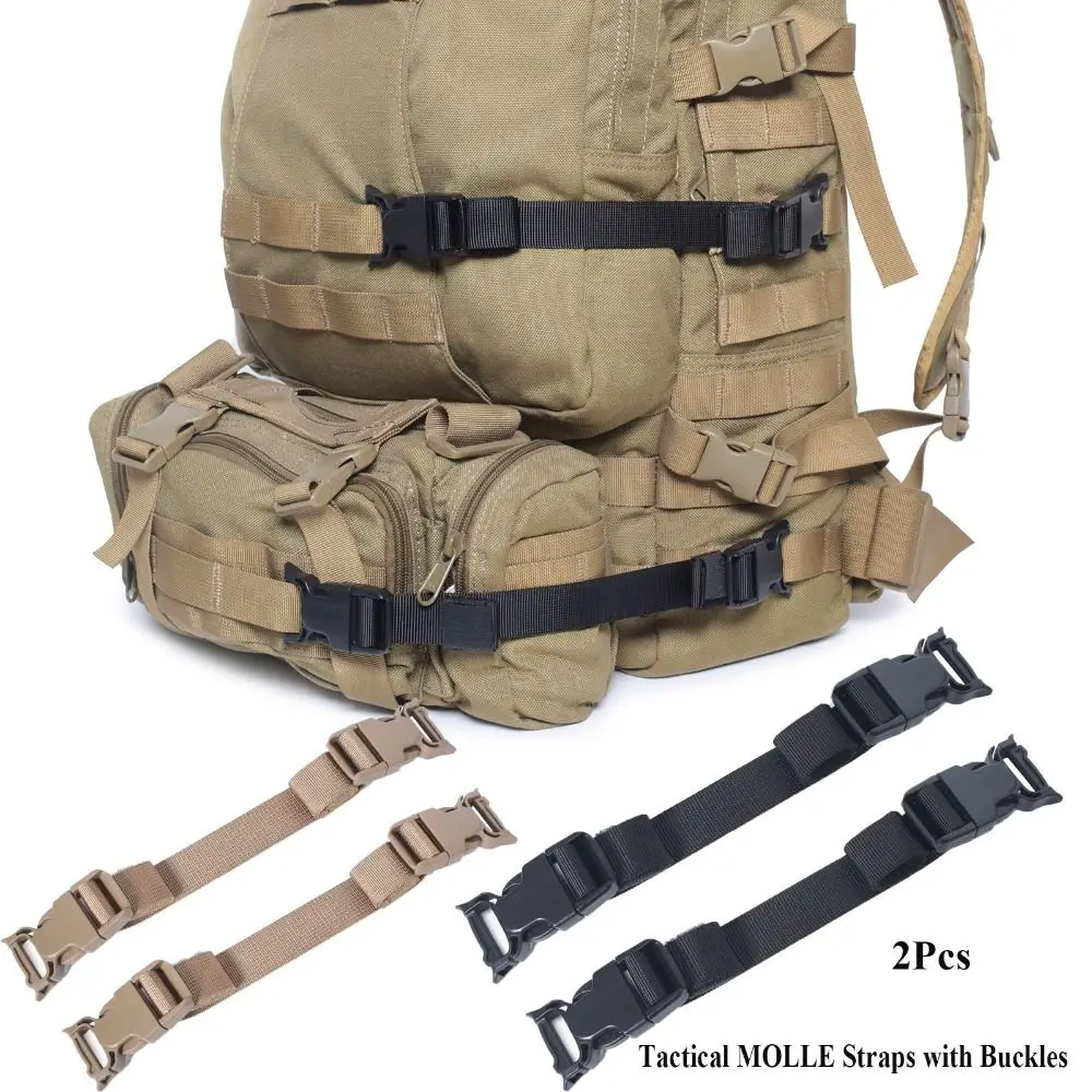 2Pcs New Modification Accessories MOLLE Straps Black/Khaki with Buckle Compression Straps Gear Buckle Clips