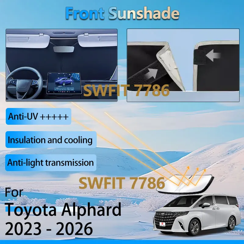 

1X For Toyota Alphard 40 Vellfire 2023 - 2026 Accessories Black Front Window Sun Shade Heat Insulation Sunshade Waterproof Parts