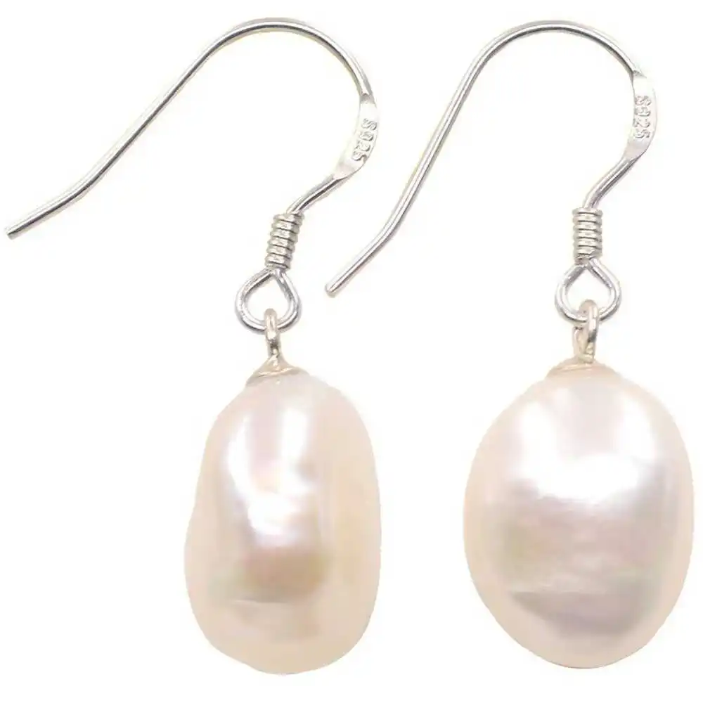 

A pair of natural freshwater Baroque pearl earrings 925 hook Art Silver Clip-on Modern Crystal