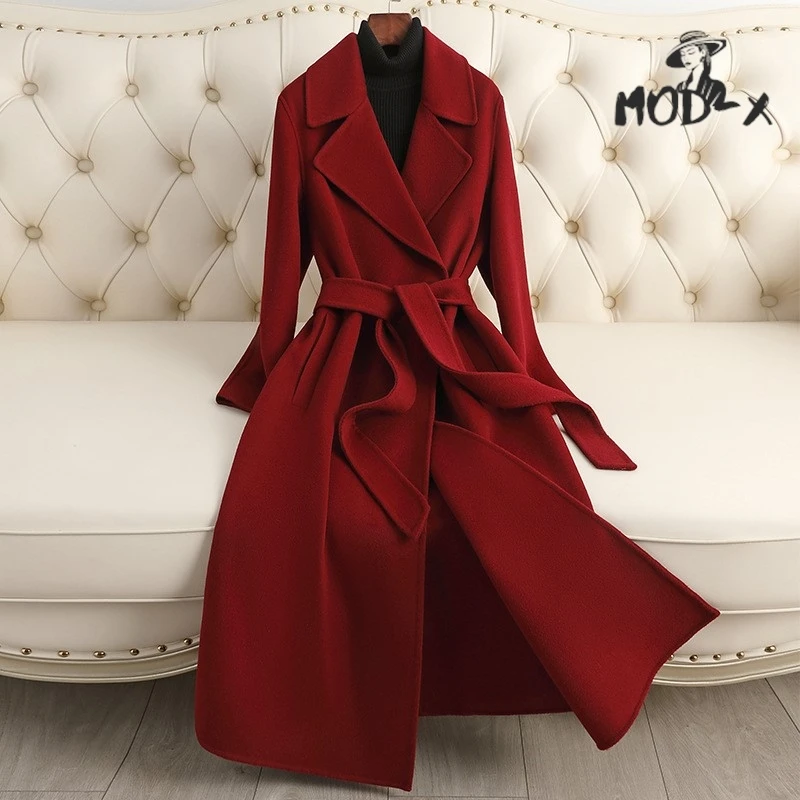 

MODX Cashmere Coat 2024 New Over The Knee Senior Sense Of Autumn And Winter Temperament Korean Woolen Coat Women Hot New