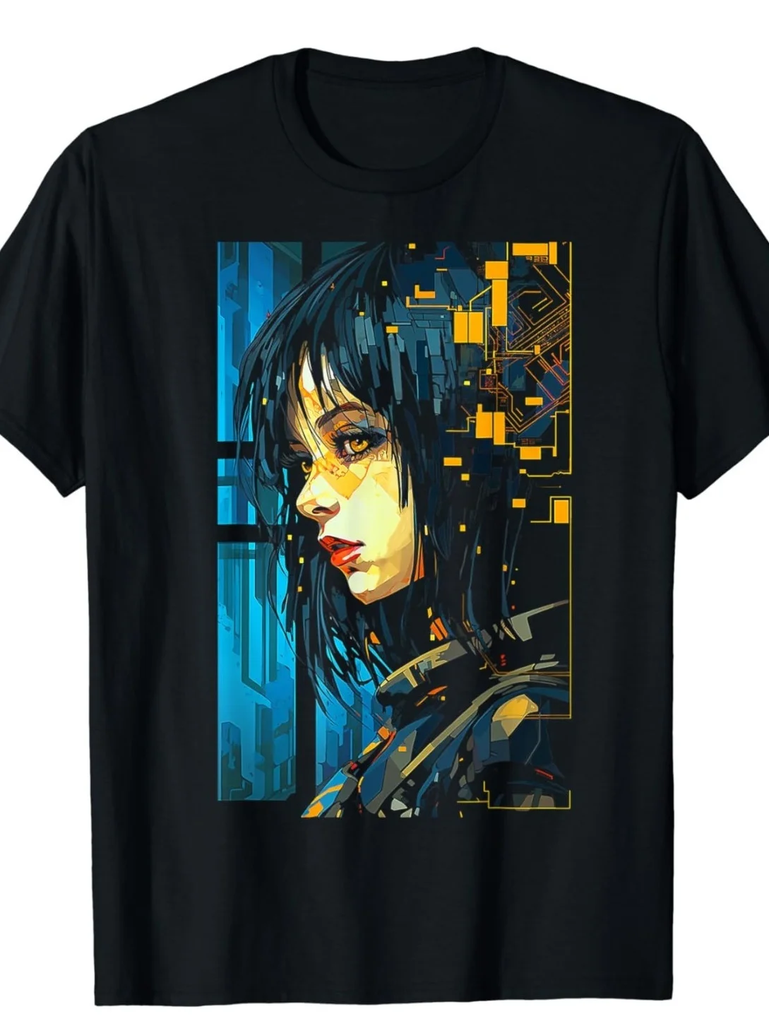 Anime geometry art female portrait graphic pattern anime T-shirt