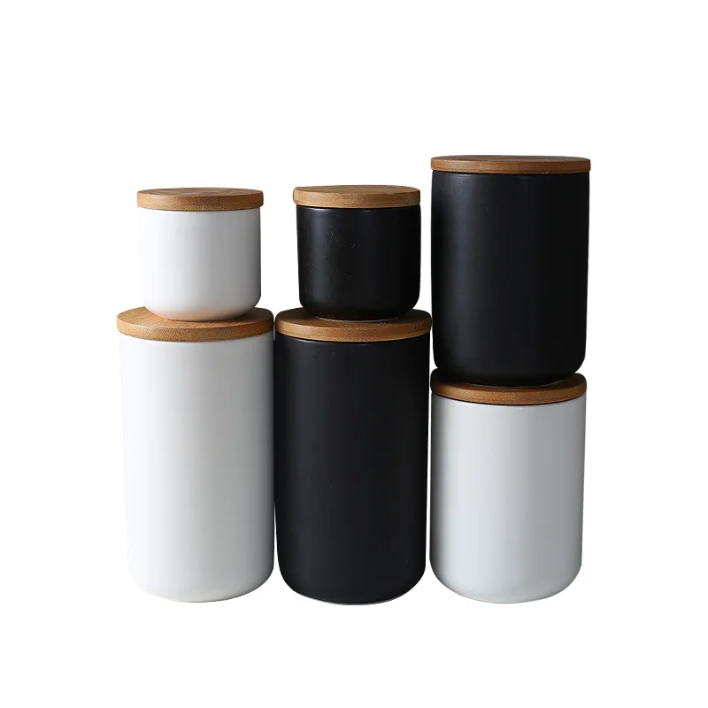 260/800/1000ml Ceramic Storage Jar Bamboo Lid Storage Bottles Grains Tea Leaf Coffee Beans Candy Food Jar Spices Sugar Container