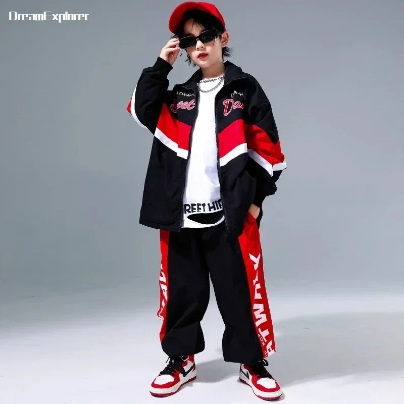 Kids Hip Hop Contrast Coat Joggers Pants Boys Street Dance Jacket Outfits Girls Streetwear Sport Uniform Child Jazz Clothes Sets