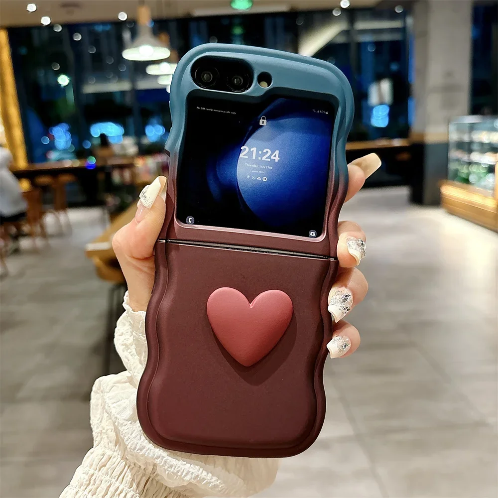 Farbverlauf Liebe Herz gewellt weiche TPU Handyhülle für Samsung Galaxy Z Flip 6 5 4 3 Flip6 Flip5 Flip4 Flip3 5G gewellte Welle lockige Abdeckung