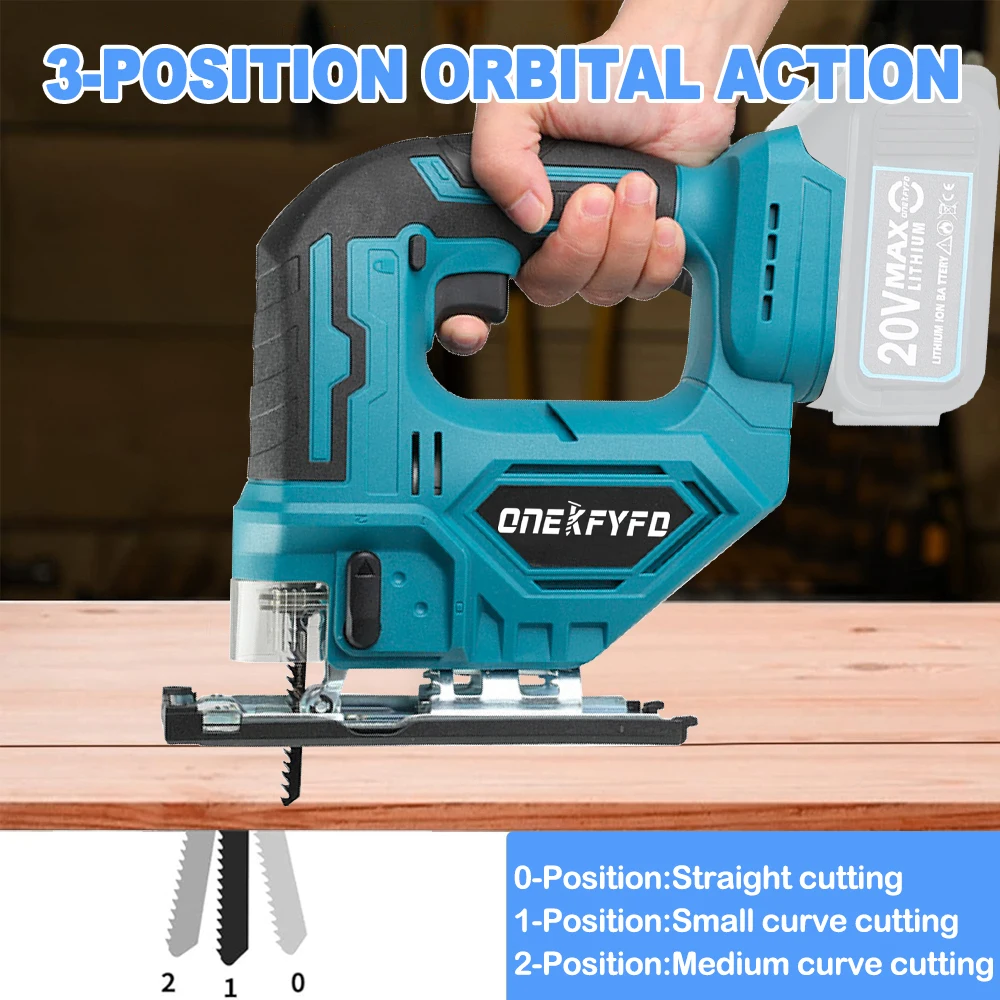 ONEKFYFD 20V 65mm 5500RPM Cordless Jigsaw Electric Jig Saw Portable Multi-Function Woodworking Power Tool for Makita 18V Battery