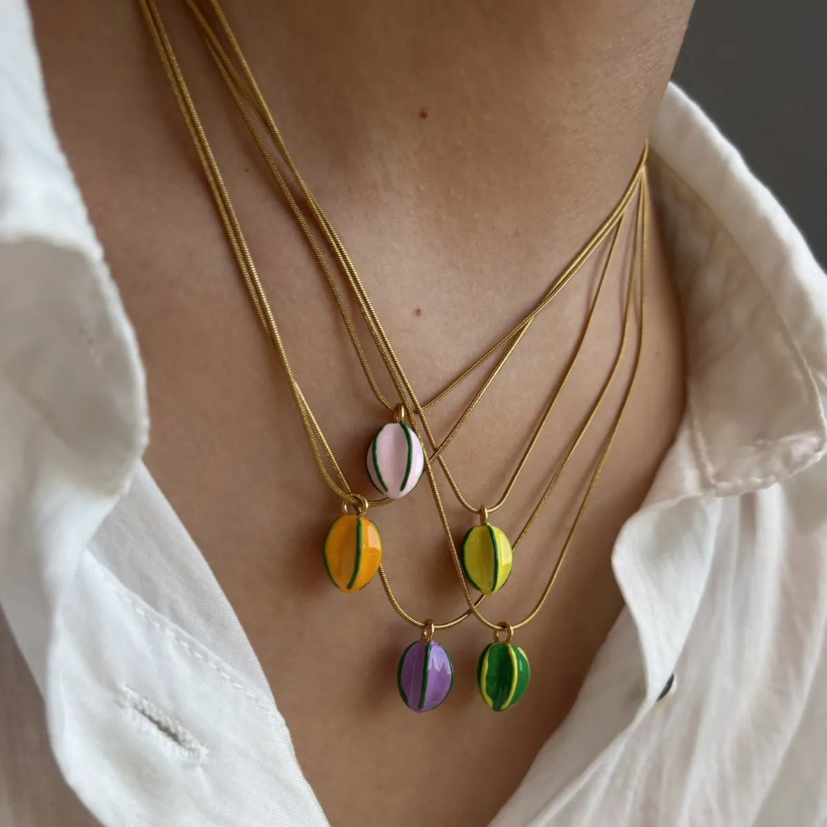 

Minimalist Dopamine Natural Stone Geometric Pendant Necklace for Women Stainless Steel Collarbone Chain Daily Jewelry Gift