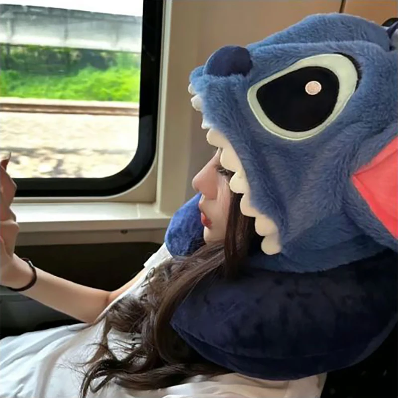 

Stitch U-Shaped Neck Pillow with Hood Plush Travel Pillowcase Office Sleeping Nap Hooded Neck Pillow Soft Fluffy Support Gifts