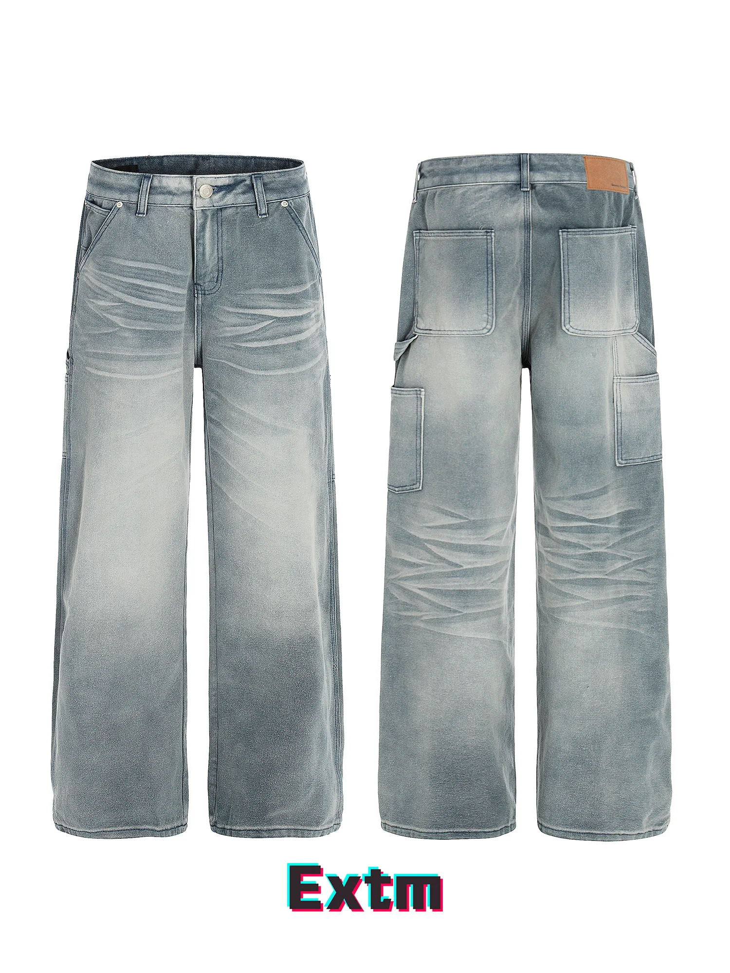 

Retro American Waed Jeans Loose Straight Leg Men's Casual Wear Low Waist Zipper Closure Cotton Denim Pants