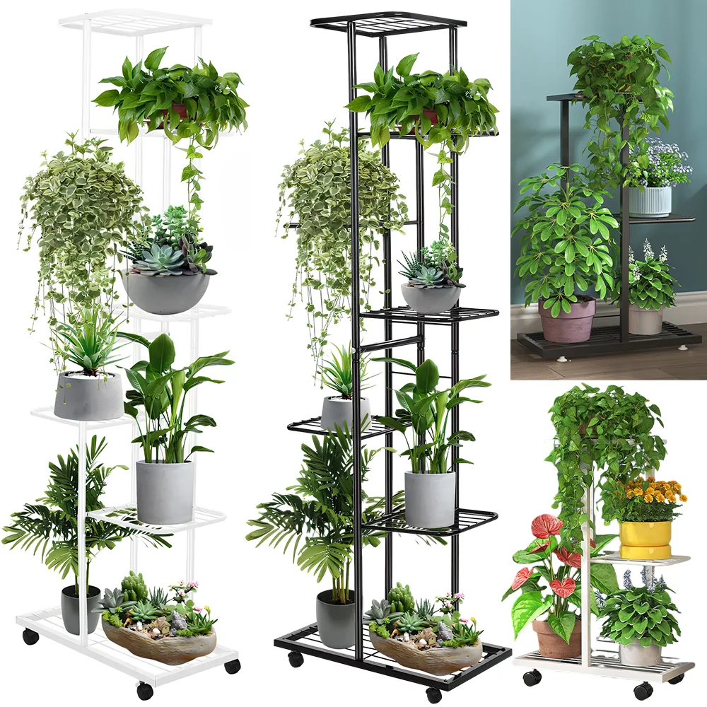 3/7 Tier Plant Stand Wheeled Flower Stand Flowers Storage Shelf Flower Shelf Planter Rack Indoor Display Stand