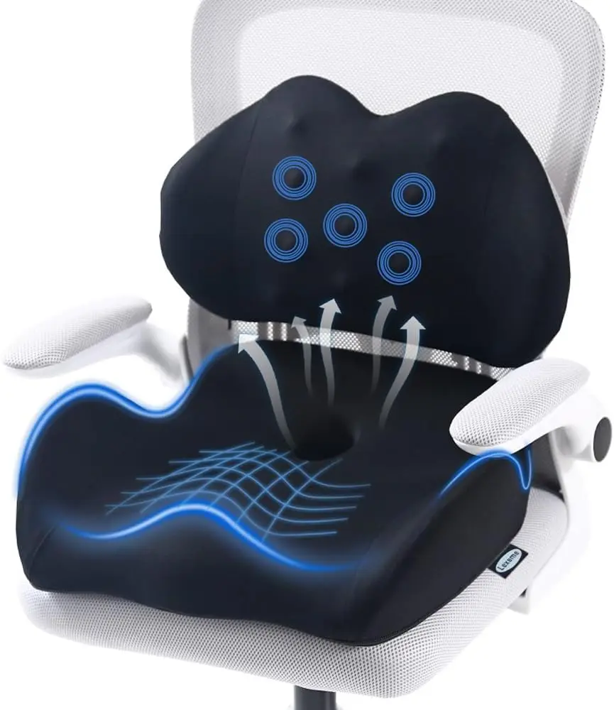

Large Memory Foam Seat Cushion with Lumbar Support for Sciatica & Tailbone Relief, Fits Office Chair, Car, Wheelchair