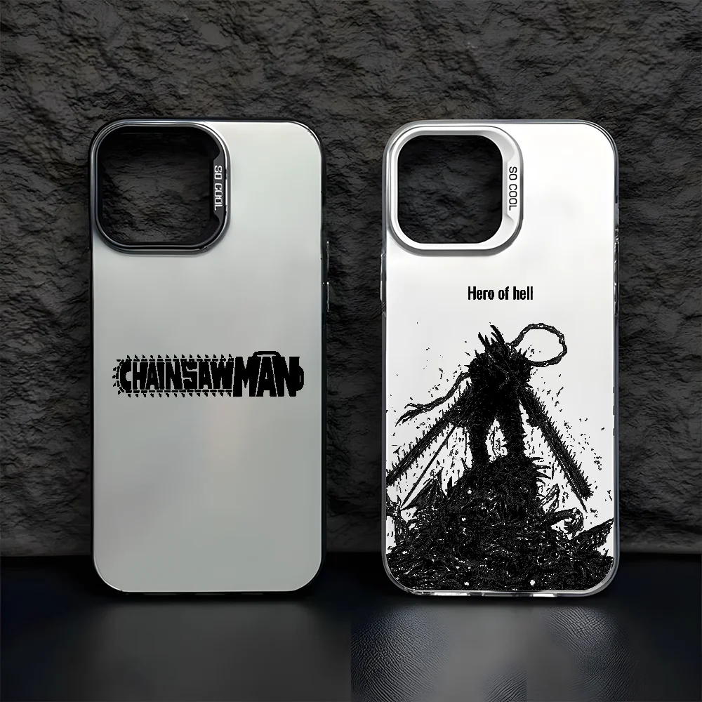 

C-Chainsaw-manS Denji MAKIMA Phone Case For IPhone 16 15 14 13 12 11 Pro Max Black Matte Multicolor Laser Metallic Aurora Funda