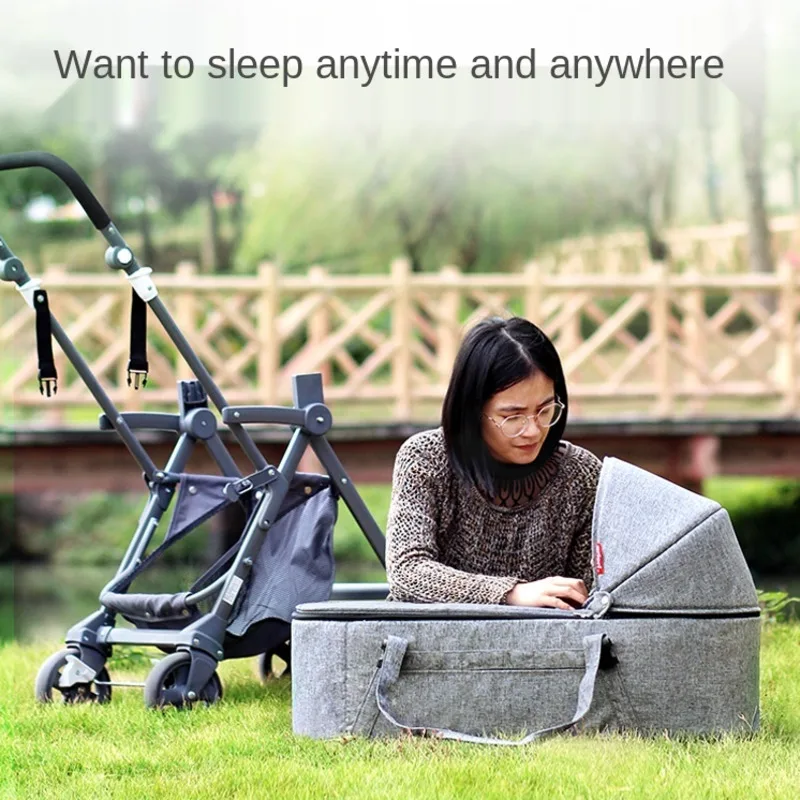 Baby cradle portable carry out basket newborn safe travel sleeping bassinet detachable comfort mattress layer blue gray