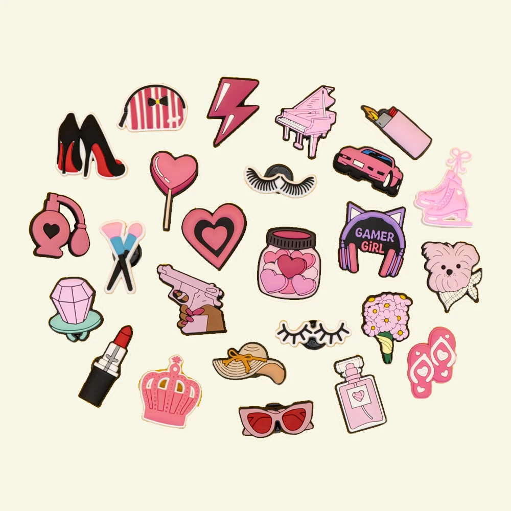 1/25 Uds. Amuletos de zapatos de estilo a la moda, Perfume rosa, accesorios para zapatos con relámpago de caramelo para coche, alfileres para mujeres y niñas, regalos de zuecos rosas