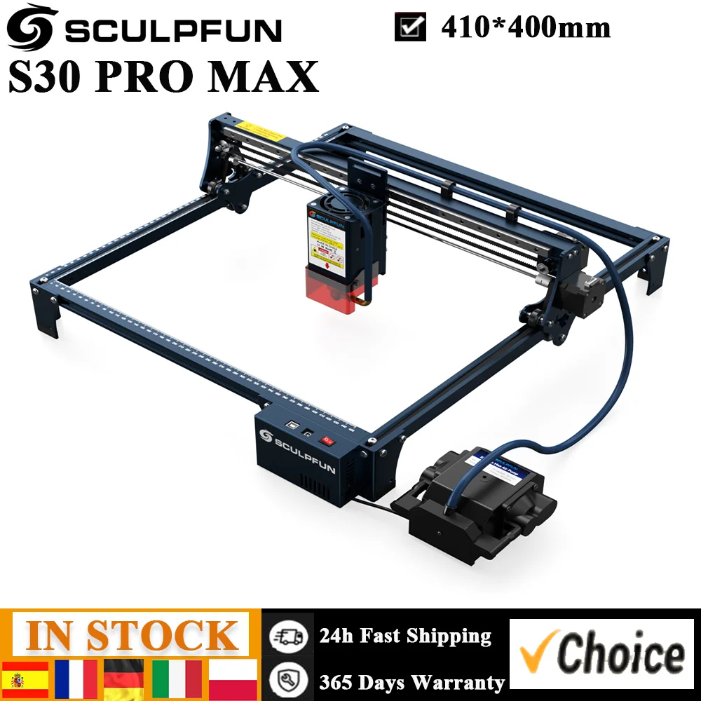 SCULPFUN S30 PRO MAX Laser Engraver with Automatic Air-assist System 20WEngraving Machine Replaceable Lens Eye Protection Shield