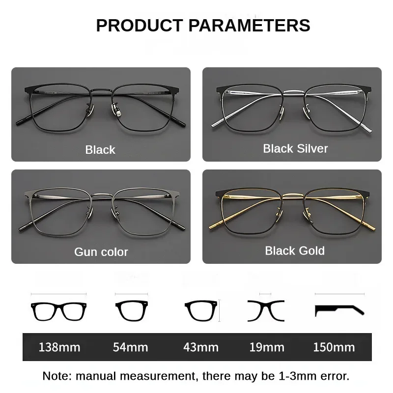 Pure Titanium Retro Square Eyeglass Frame Business Casual Men's Glasses Eyeglasses Prescription Optical Frames for Myopia lens