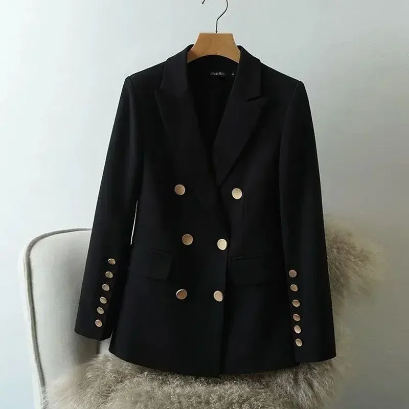 Frauen Jacke Herbst Einfarbig Weiß Schwarz Blazer Zweireiher Büro Top Anzug für Frauen Lose Übergroßen Mantel Weibliche Blazer