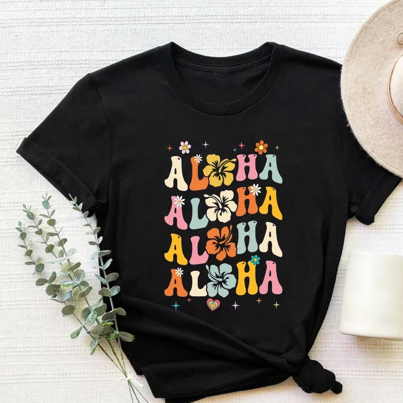 알로하 셔츠 레트로 하와이 티셔츠 여름 섬 티셔츠 비치 하와이 서핑 티 고딕 옷 미적 L