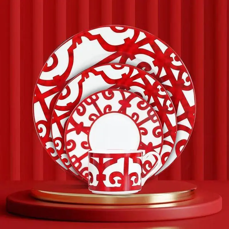 

New trendy bone china tableware, hotel model room decoration, restaurant dishes, ceramic coffee, tea cups, and plates