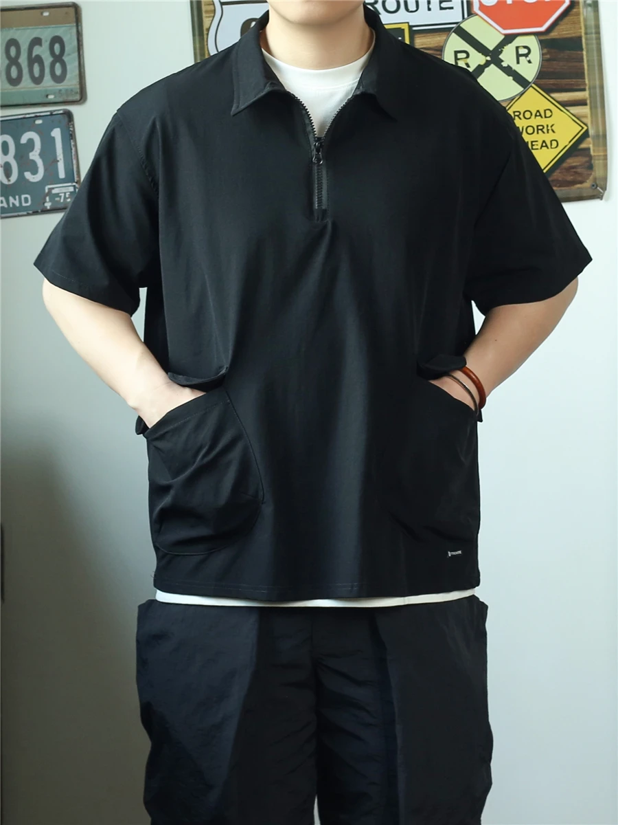 

Мужская летняя легкая повседневная футболка с американским воротником, тонкая спортивная майка с коротким рукавом на молнии, быстросохнущая