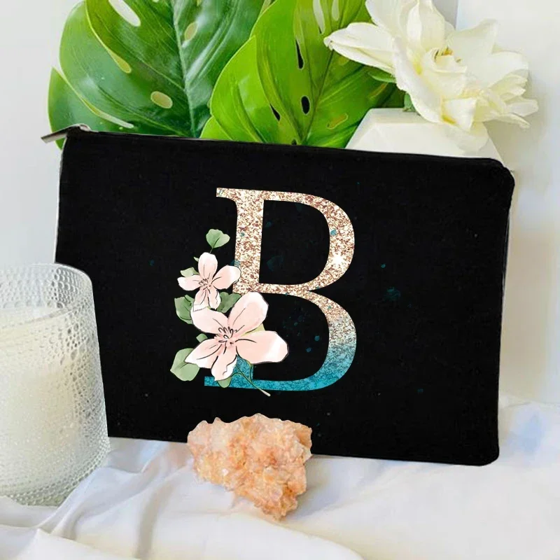 2024 New Gradient Color Letters A-Z Makeup Bag for Women Daily Travel Handbag School Teacher Gift for Bridesmaid Cosmetic Bag