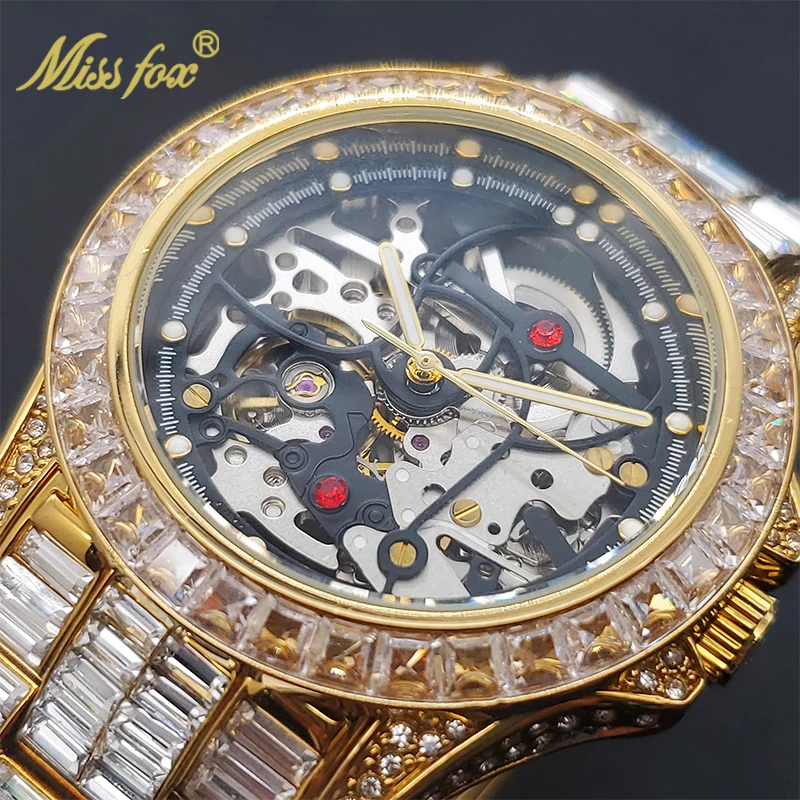 Gold Automatic Watch For Men Luxury Iced Out Diamond Men\'s Mechanical Hand Wind Watches Luminous Waterproof Clock Dropshipping