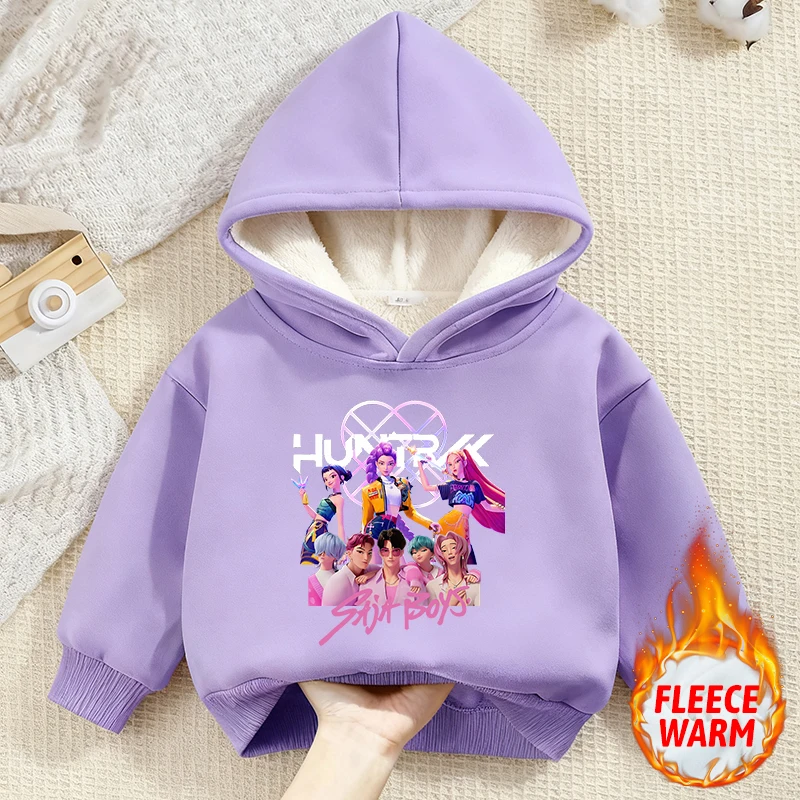 شيطان هنتر فتاة طفل الوردي مقنعين الشارع الشهير قميص سميكة مبطن بالصوف لطيف أنيمي طباعة Kawaii شتاء دافئ الكشمير الملابس