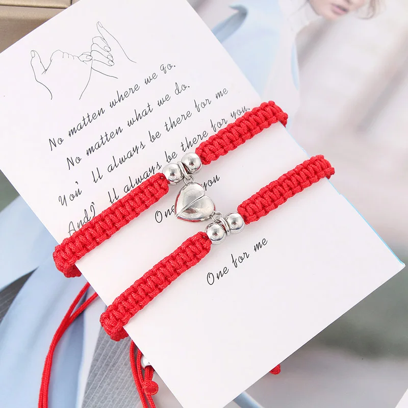 2Pcs/Pair Romantic Couple Bracelet Handmade Braided Lucky Red Thread Braclet Best Friend Braslet Lovers Valentine's Day Present