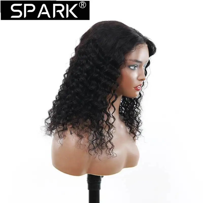 SPARK-Onda Profunda Bob Peruca, Cabelo Humano Brasileiro, Peruca Curta Encaracolada, Encerramento Glueless Lace, Pré Arrancado, 180 Densidade, 4x6 4x4