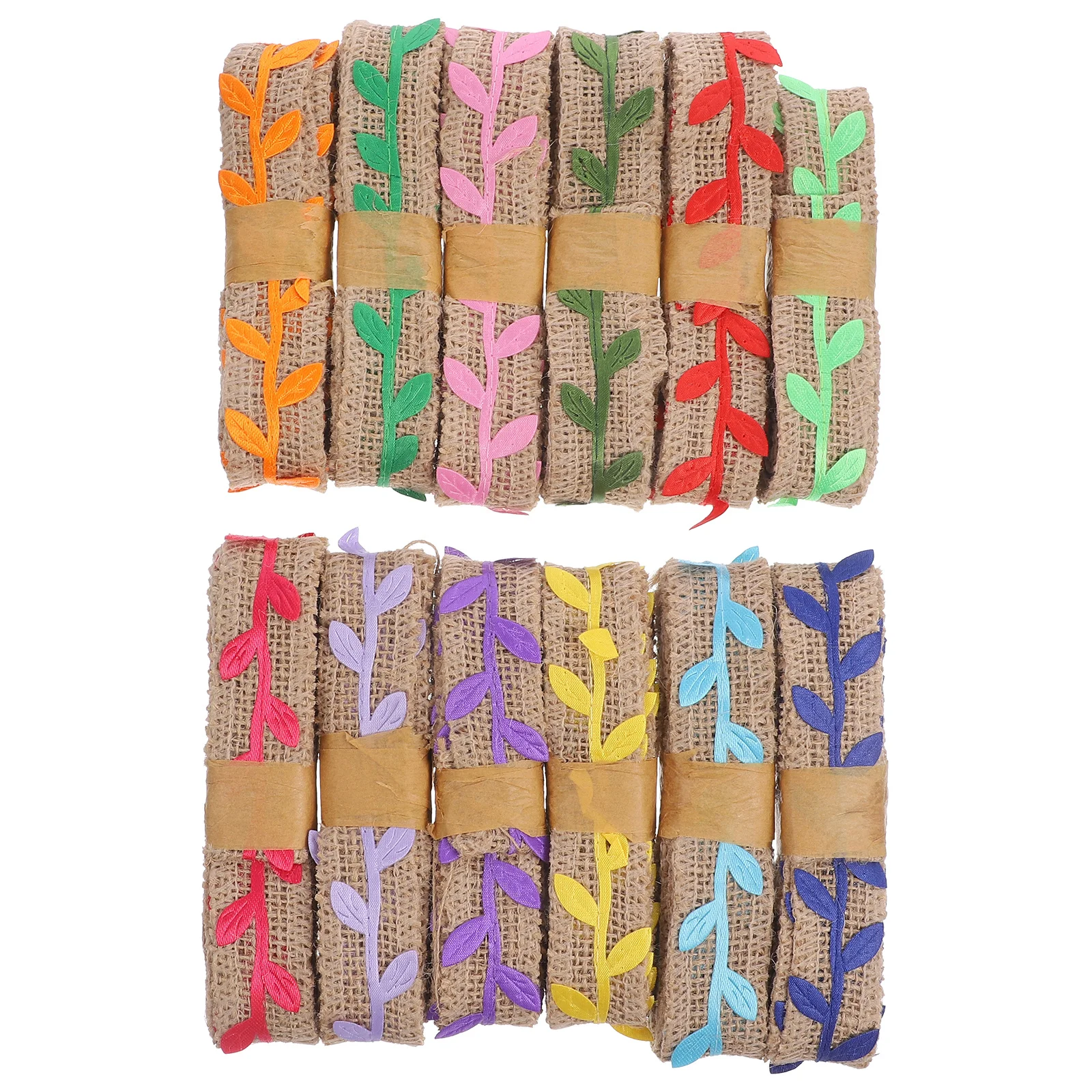 

12 Rolls Burlap Ribbon Roll DIY Linen Accessories Set Eco-Friendly Safe for Wedding Decoration Crafts DIY Ribbon