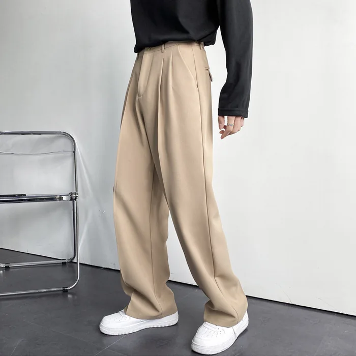 Japanese and Korean Men Thin Pendant Casual Dress Pants Men Ins Nine Points Loose Straight Leg Casual Wide Leg White Suit Pants