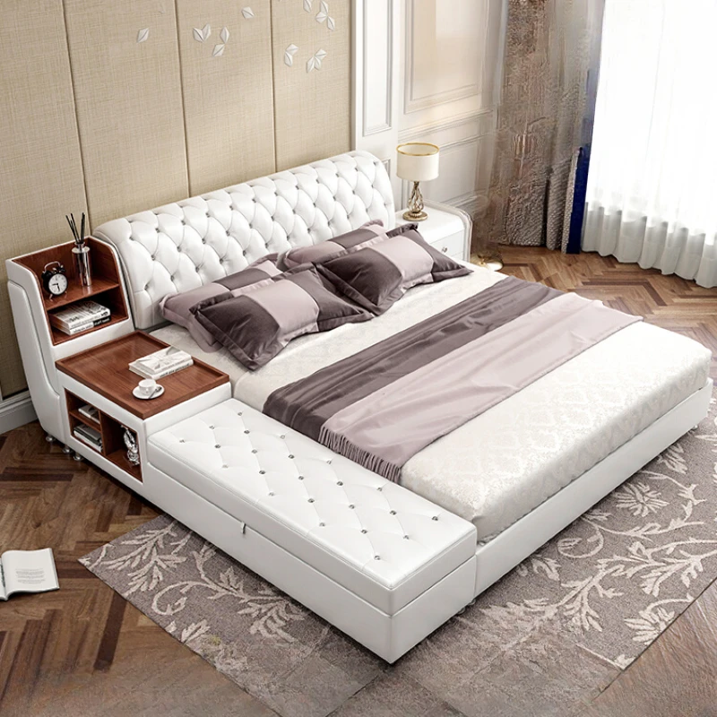 

Modern Frame Double Bed King Size Wood Nordic Twin Frame Multifunctional Bed Luxury Modern Cama Matrimonial Bedroom Furniture