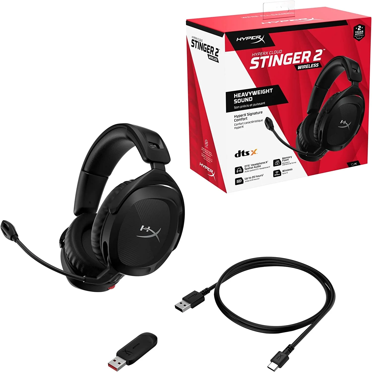 2024 HyperX Cloud Stinger 2 Wireless Gaming Headset Compatible with PC Noise-cancelling Swivel-to-mute Microphone lasts 20 hours