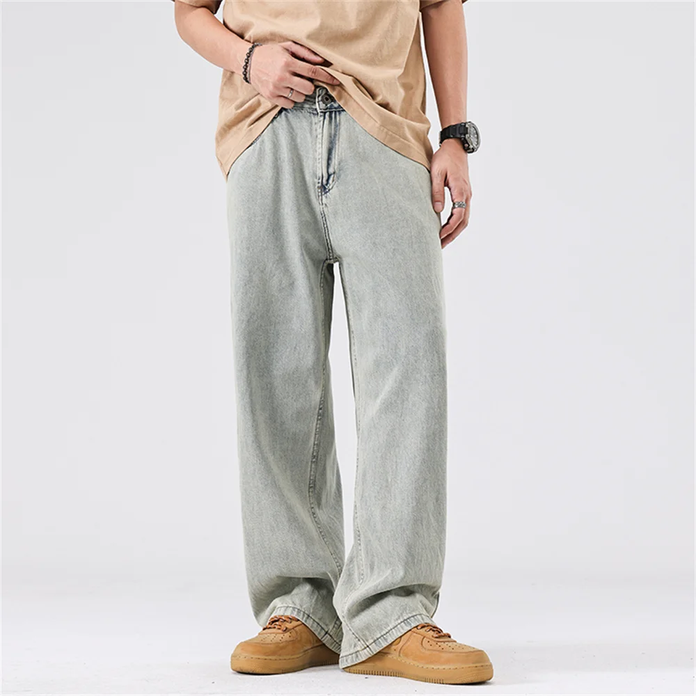 Uomo 2025 Nuovi jeans larghi di alta qualità Moda coreana Pantaloni jeans traspiranti ad asciugatura rapida Pantaloni a gamba larga retrò americani da uomo