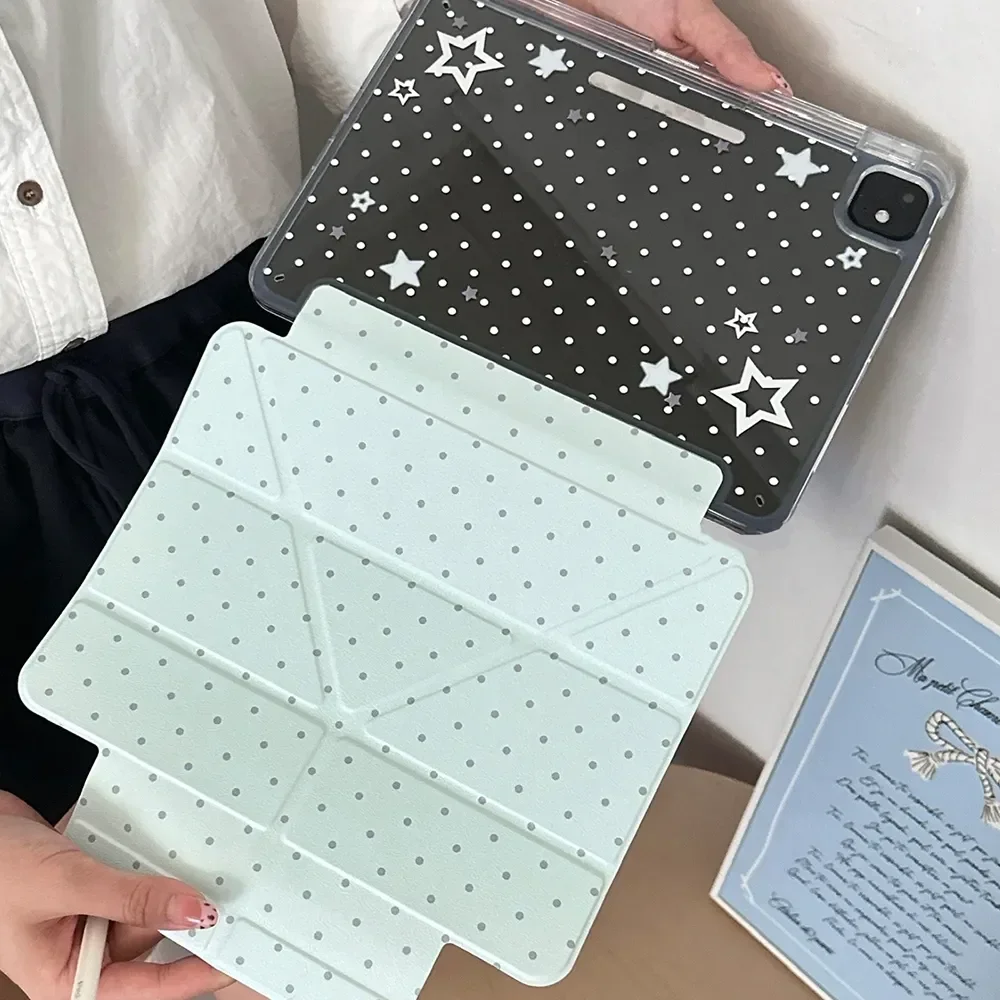 Korean Green Star Polka Dot 3+Y Folding For iPad Pro Air M5 
