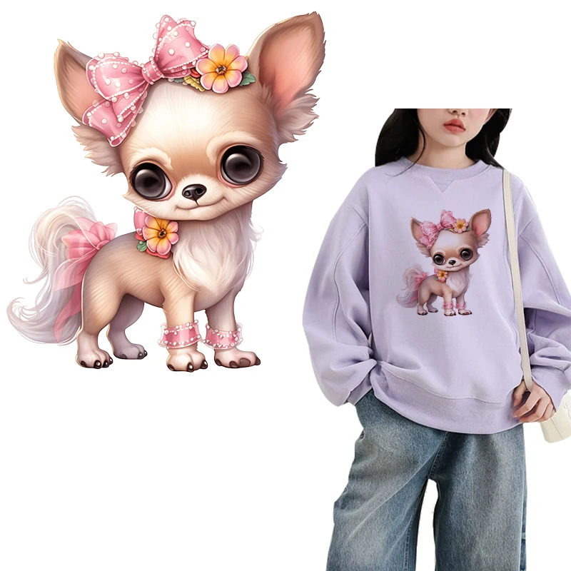 4pcs Cute little dog sister Iron on transfer for Children clothing rainbow dtf transfers ready to press Heat Transfer Printing