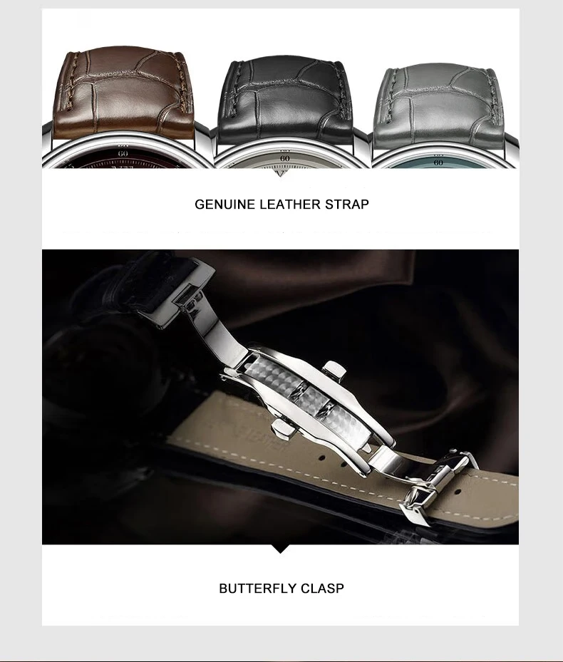 ساعة بورمان أوتوماتيكية للرجال 42 ملم ساعة يد ميكانيكية 5 بار مقاومة للماء ياقوت مضيئة تاريخ الأسبوع 24 ساعة