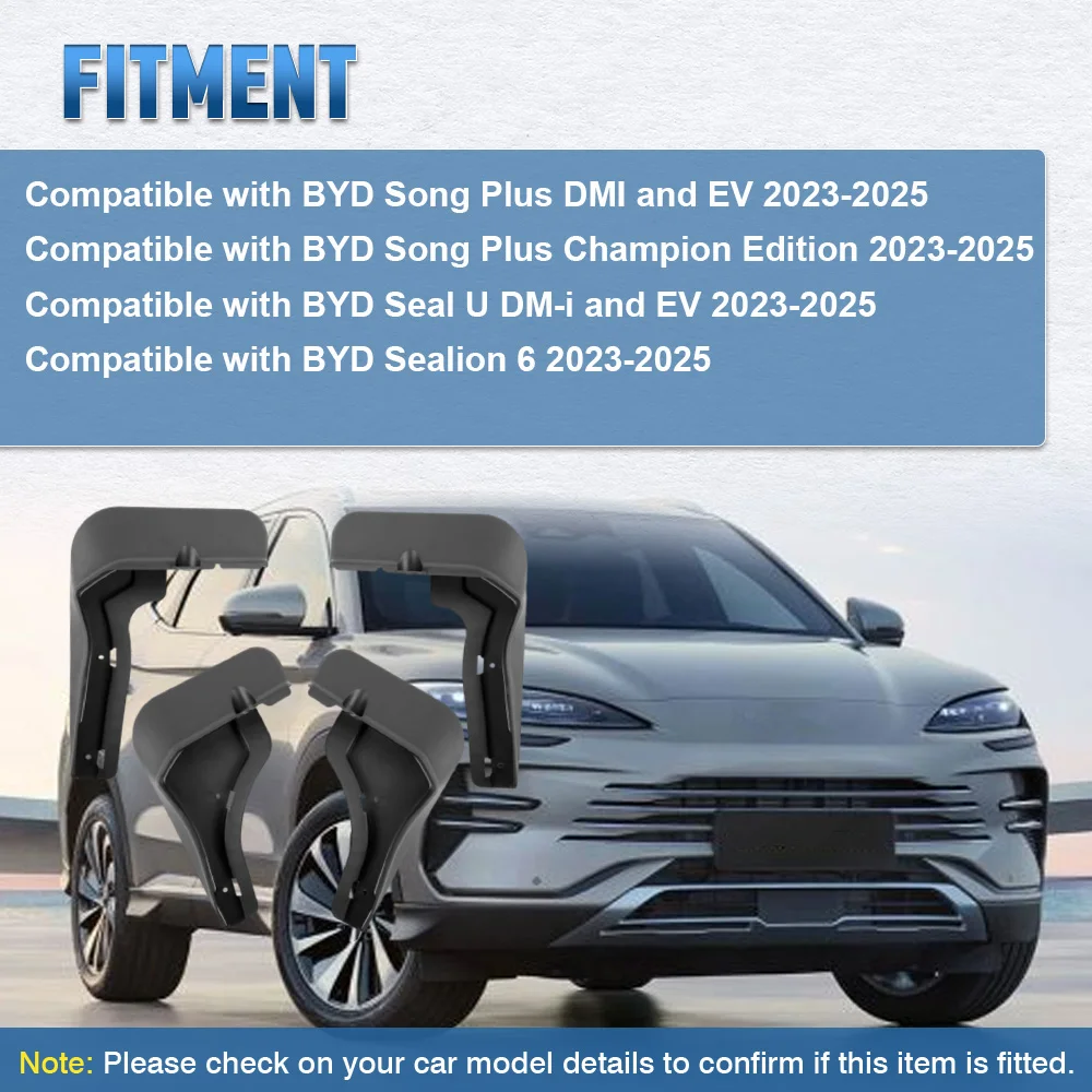 

4Pcs Car Front Rear Fender Mudguard Splash Guards Wheel Tire Mud Flaps For BYD Song Plus DMI and EV Champion Edition 2023-2025