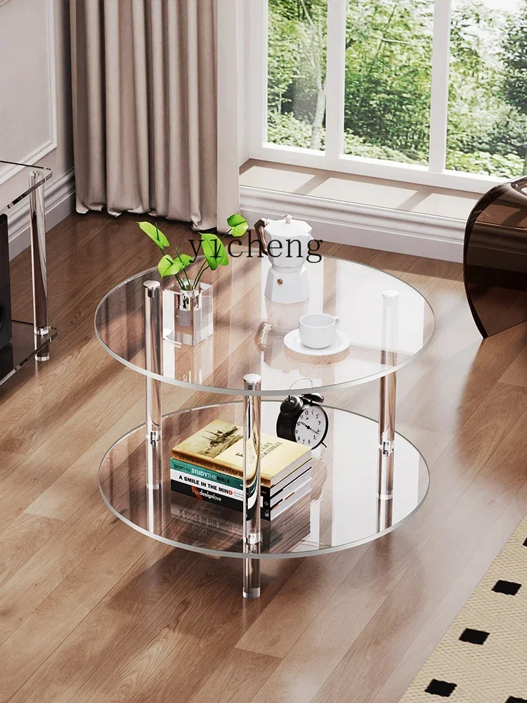 Acrylic Tea Table Living Room Home Small Apartment Small Table Movable Shelves Side Table