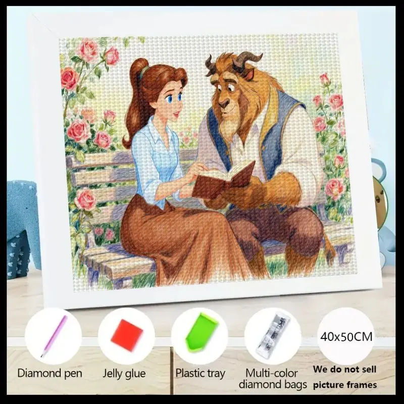 

1PC 5D Diamond Painting Kit Full Drill, Disney Beauty and the Beast Belle & Beast Romantic Garden Reading Scene, DIY Crystal Rhi